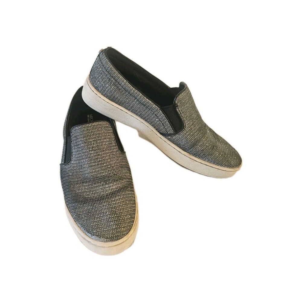 Michael Kors Silver Woven Leather Slip On Sneaker Flats 7.5